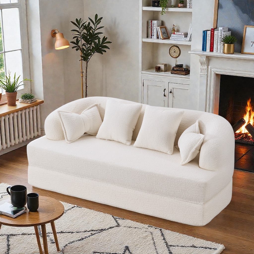 2-in-1 Foldable Sofa Bed, 70" Convertible Boneless Couch Sleeper with 4 Pillows, Chenille Foam Futon for Living Room