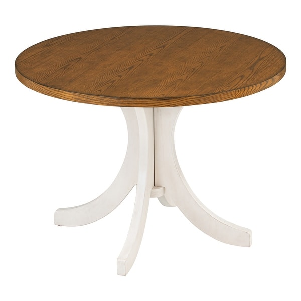 Mid-Century Solid Wood Round Dining Table for Small Places - Walnut ...