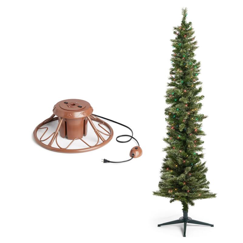 Home Heritage Rotating Tree Stand Base w/Stanley 7' Skinny Pencil Christmas Tree - 15
