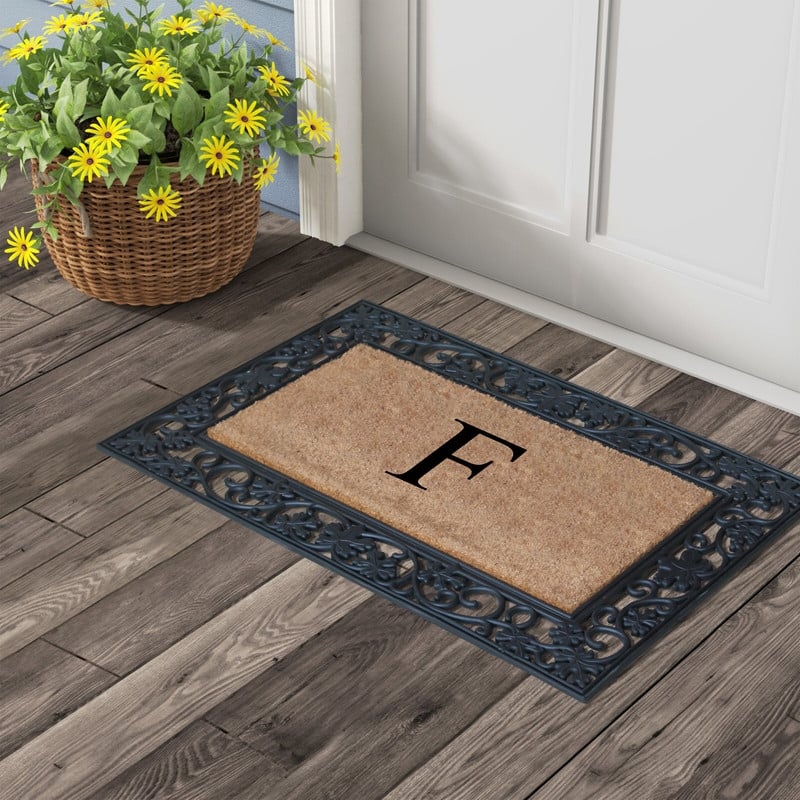A1HC Rubber and Coir Dirt Trapper Heavy Weight Large Monogrammed Doormat 23"X38", Black