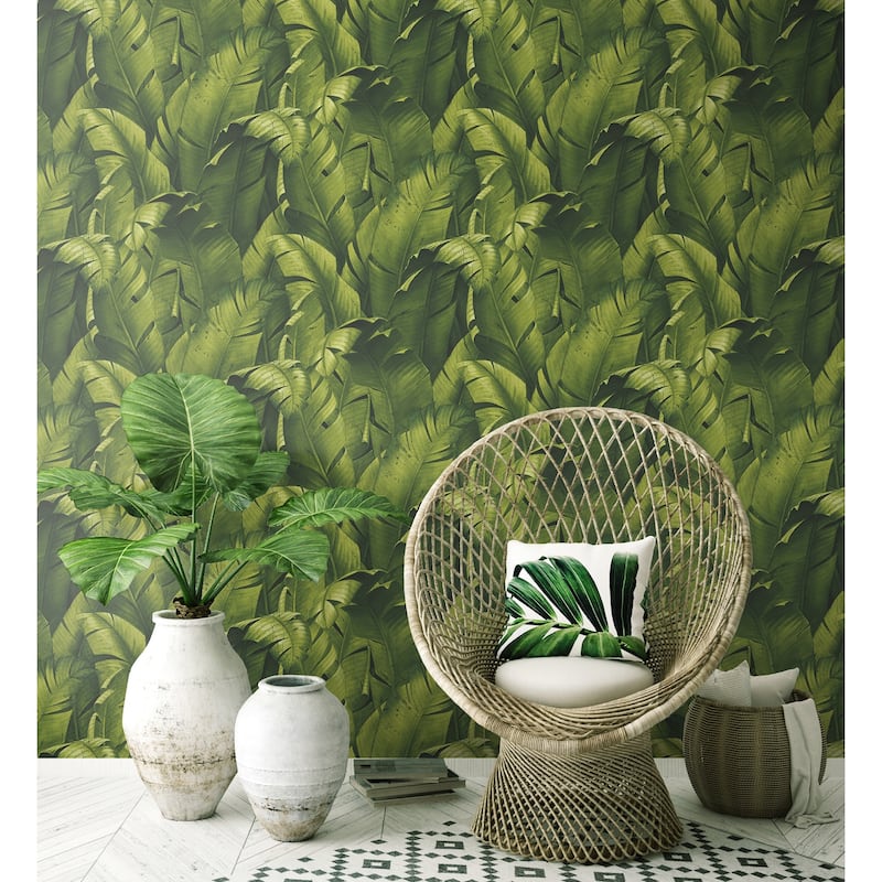 NextWall Tropical Banana Leaves Peel and Stick Removable Wallpaper - 20.5 in. W x 18 ft. L