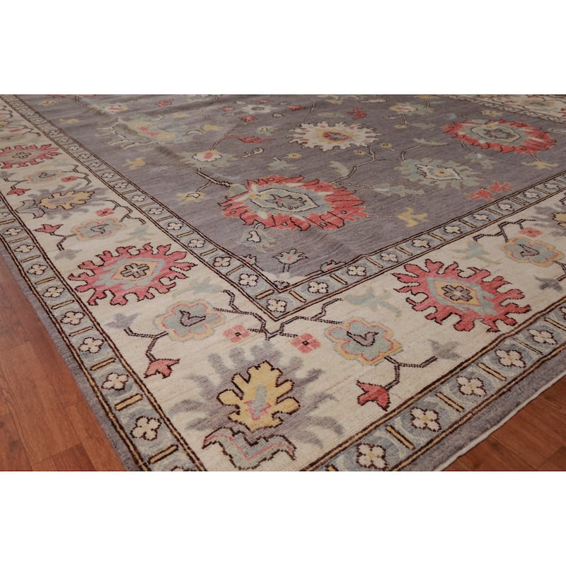 Hand Knotted Oriental 100% Wool Carpet Transitional All-Over Greys & Charcoal Oushak Area Rug - 13' 9'' X 10' 1''