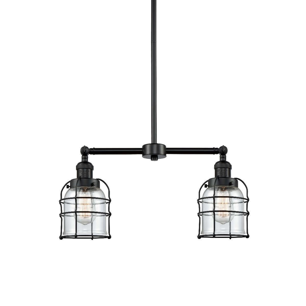 Innovations Lighting 209 Small Bell Cage  Small Bell Cage 2 Light 21" Wide Linear Chandelier (Matte Black / Matte White Cased) - Chandeliers For Bedrooms by Overstock.com