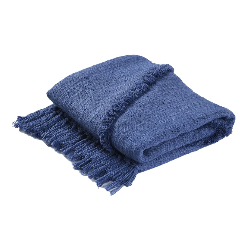 Sevita Handmade Tufted Diamonds Natural Cotton Throw Blanket - True Navy