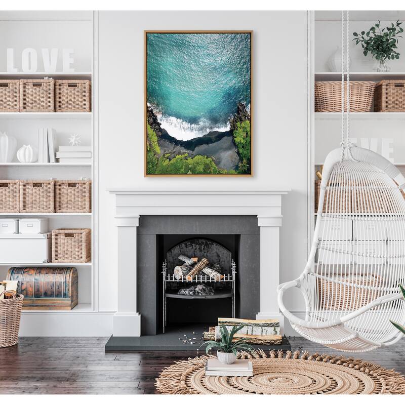 Kate and Laurel Sylvie Maui Black Sand Framed Canvas by Rachel Bolgov