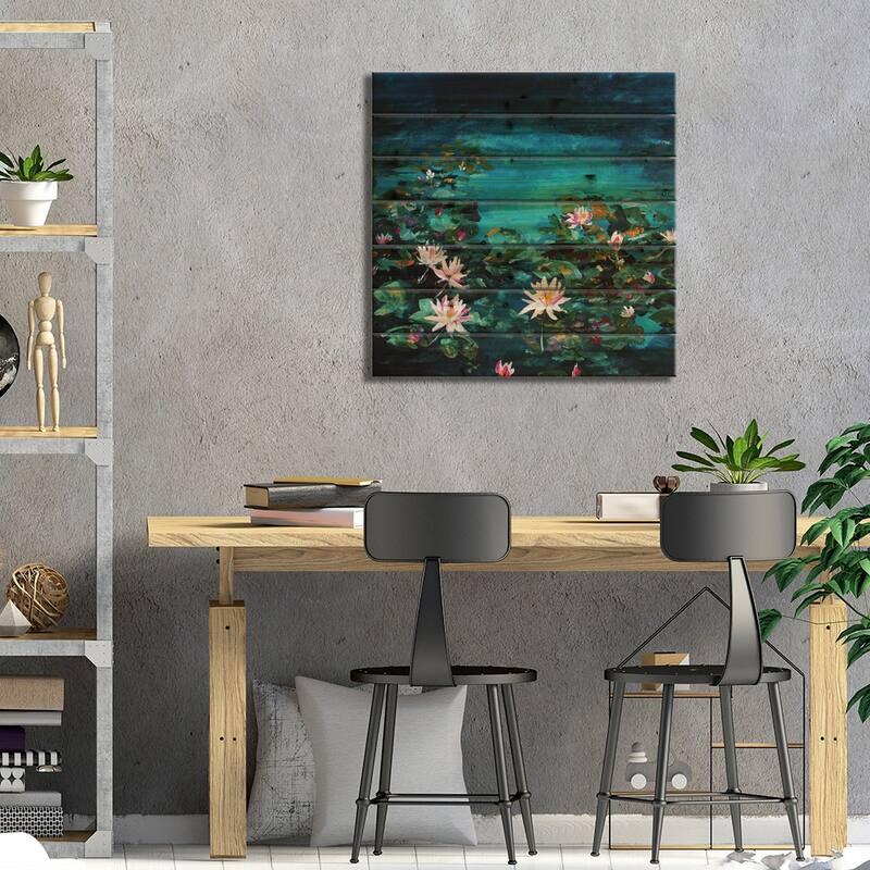 Lily Pond Print On Wood by Karli Perold - Multi-Color