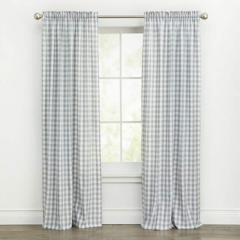 Kate Aurora Country Farmhouse Buffalo Check Plaid Gingham Window Curtains - Grey - 42 in. W x 95 in.