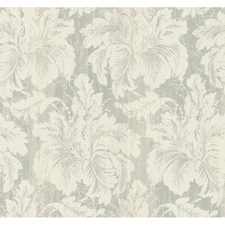 Seabrook Designs Portia Floral Unpasted Wallpaper - 27 in. W x 27 ft. L - Metallic Blue Smoke