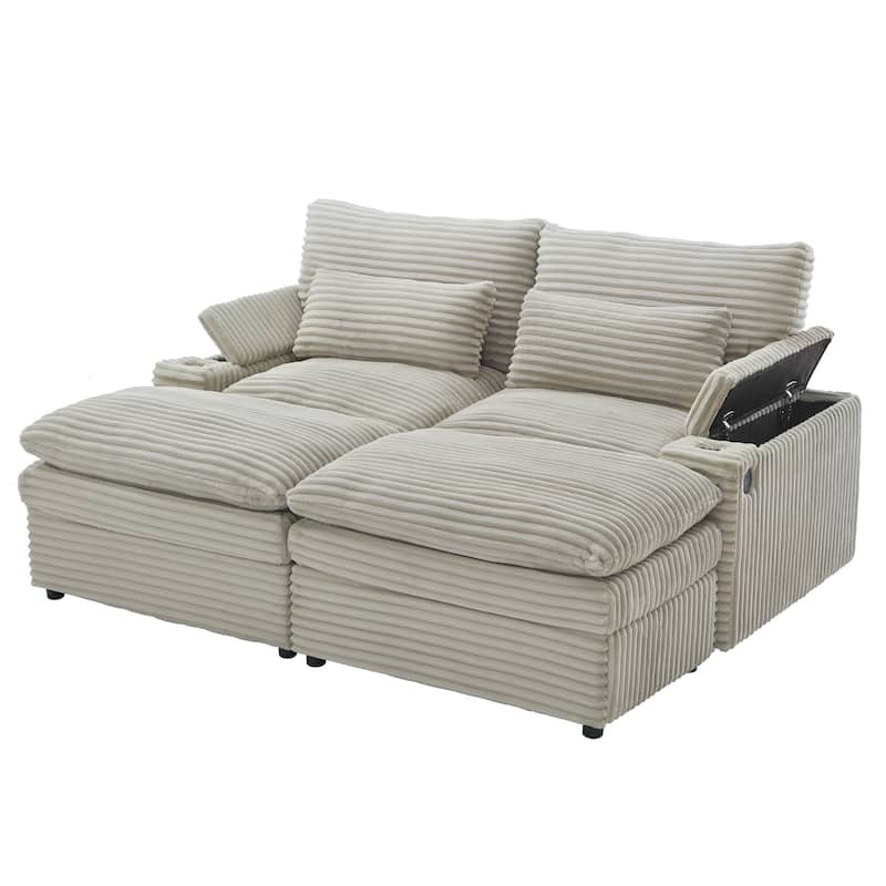 Roomfitters 70.9-Inch Loveseat Sofa, Convertible Sectional Sofa Bed with Storage, 2 Movable Ottomans