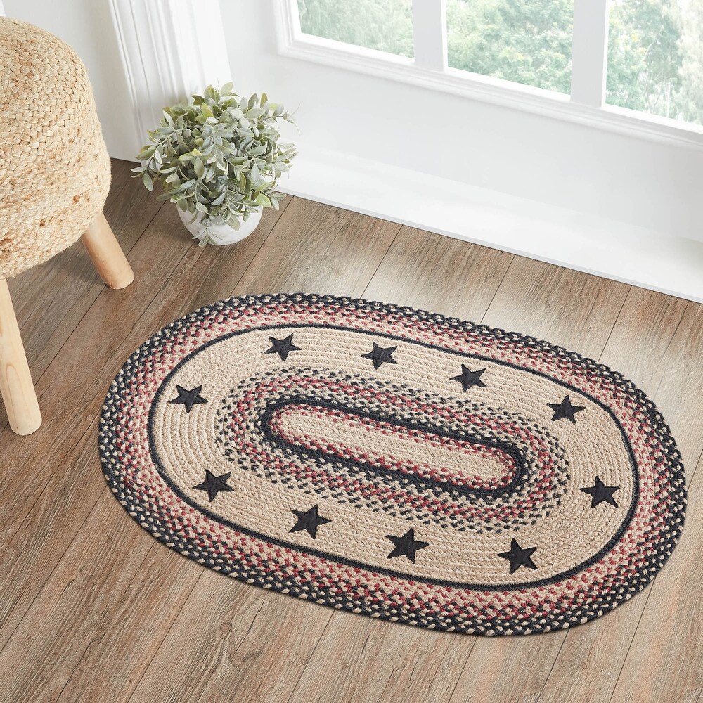 VHC Brands Accent Rug Great Falls Blue Jute Farmhouse 24x36 Oval No Slip  Floor