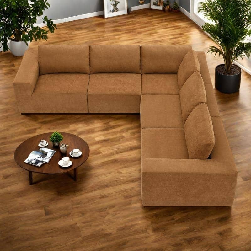 147" Fabric Modular Sectional Sofa with No Assembly, Wide Seats & Cloud Comfort - Brown