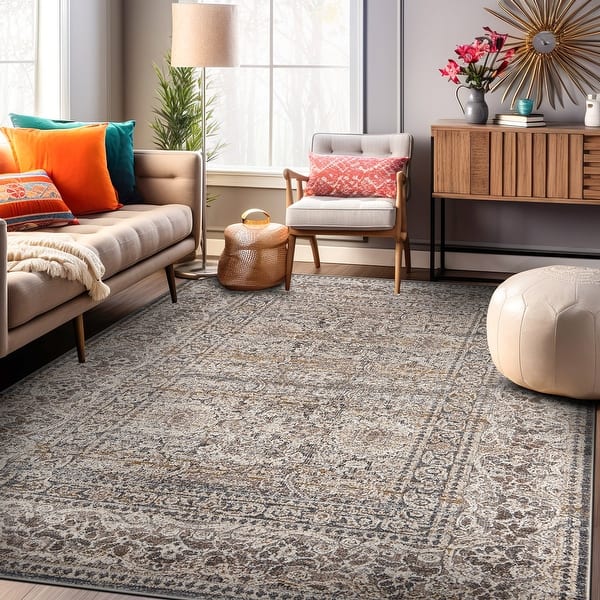 slide 2 of 28, World Rug Gallery Vintage Border Stone Gray Indoor High-Low Area Rug 5' x 7'