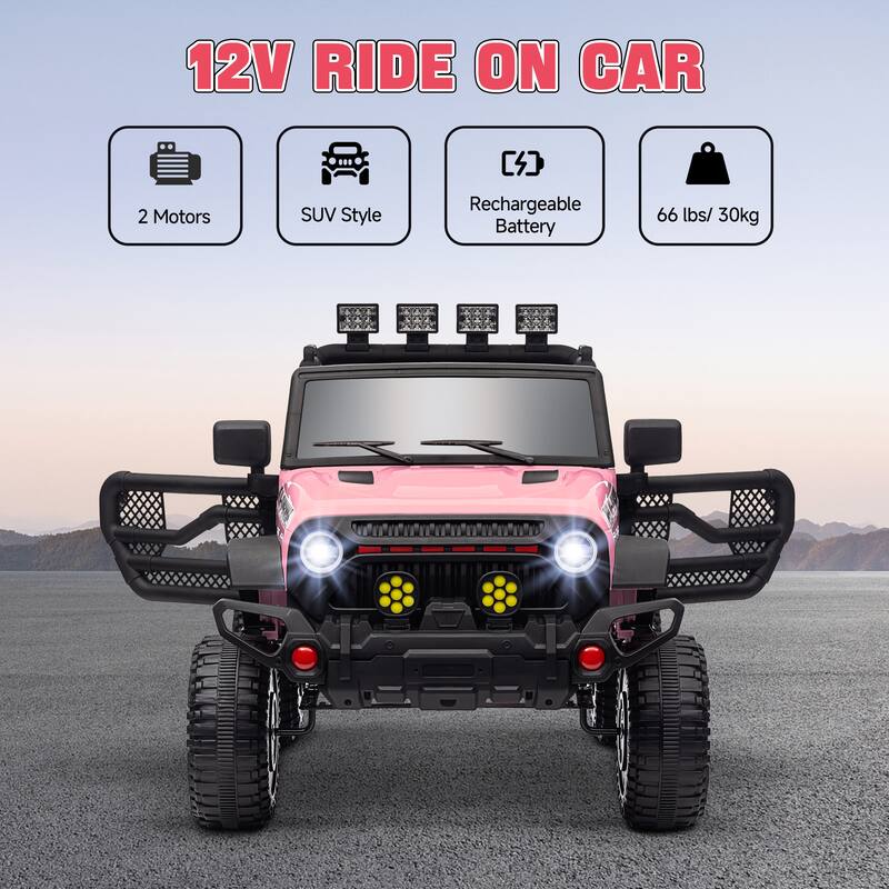 12V Electric Ride-On Car for Kids, SUV Design, Parent Remote, 4 Suspension Wheels, LED Lights, Pink