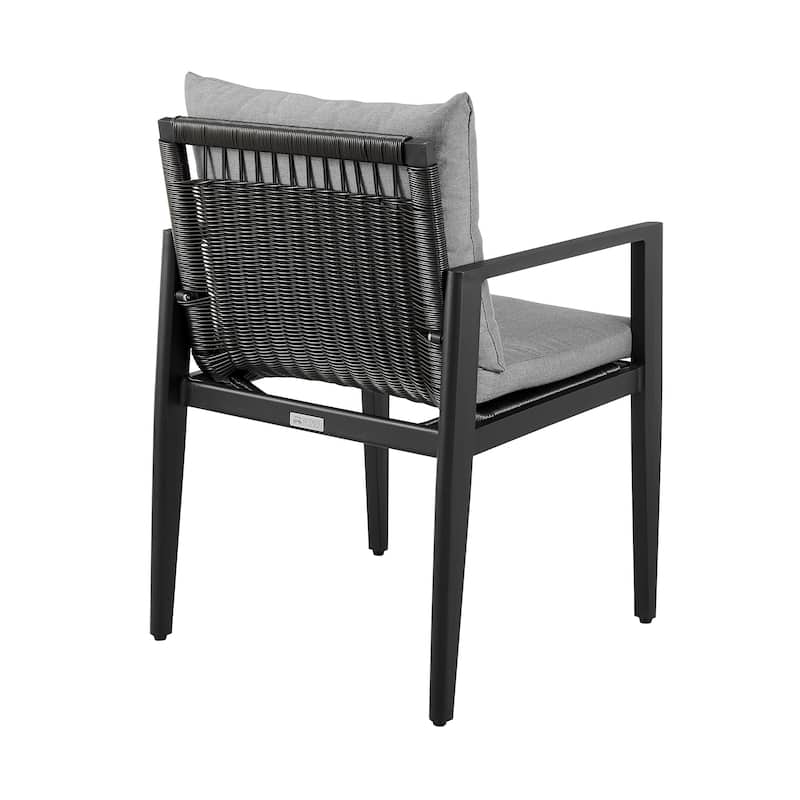 Cayman Outdoor Patio Dining Chairs with Arms in Aluminum with Grey Cushions - Set of 2