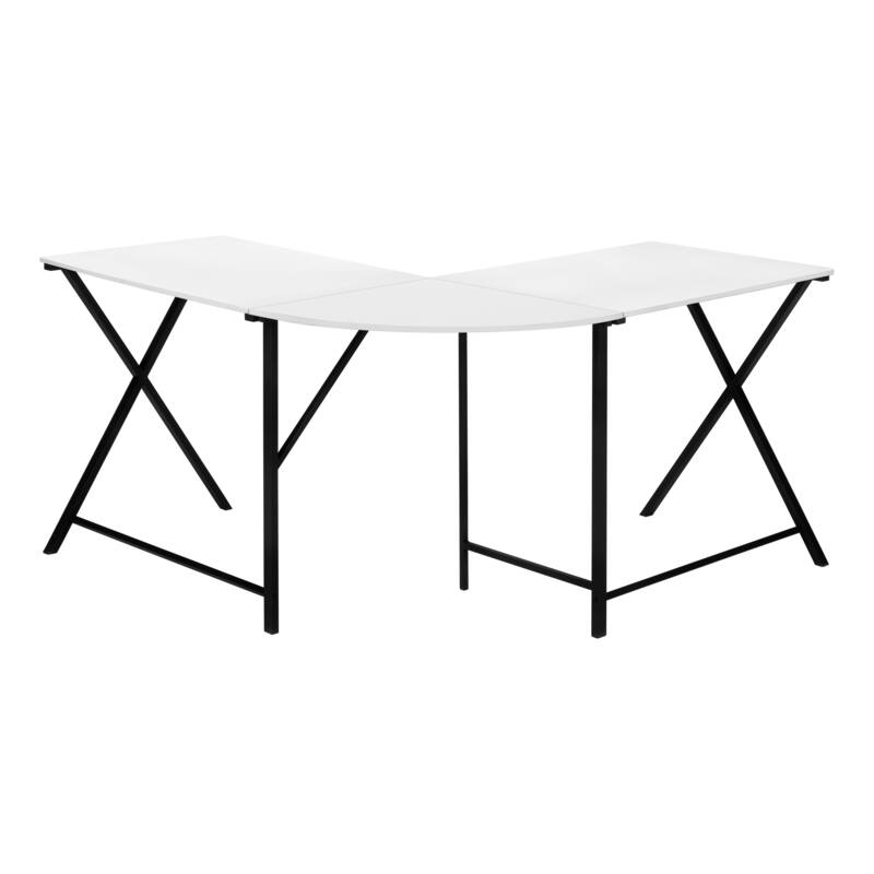 Computer Desk, Home Office, Corner, 55"l, L Shape, Work, Laptop, White Laminate, Black Metal, Contemporary