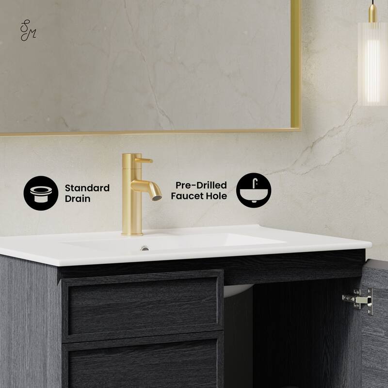 St. Tropez 30" Wall-Mounted Bathroom Vanity In Black Oak With Sink Top - 30