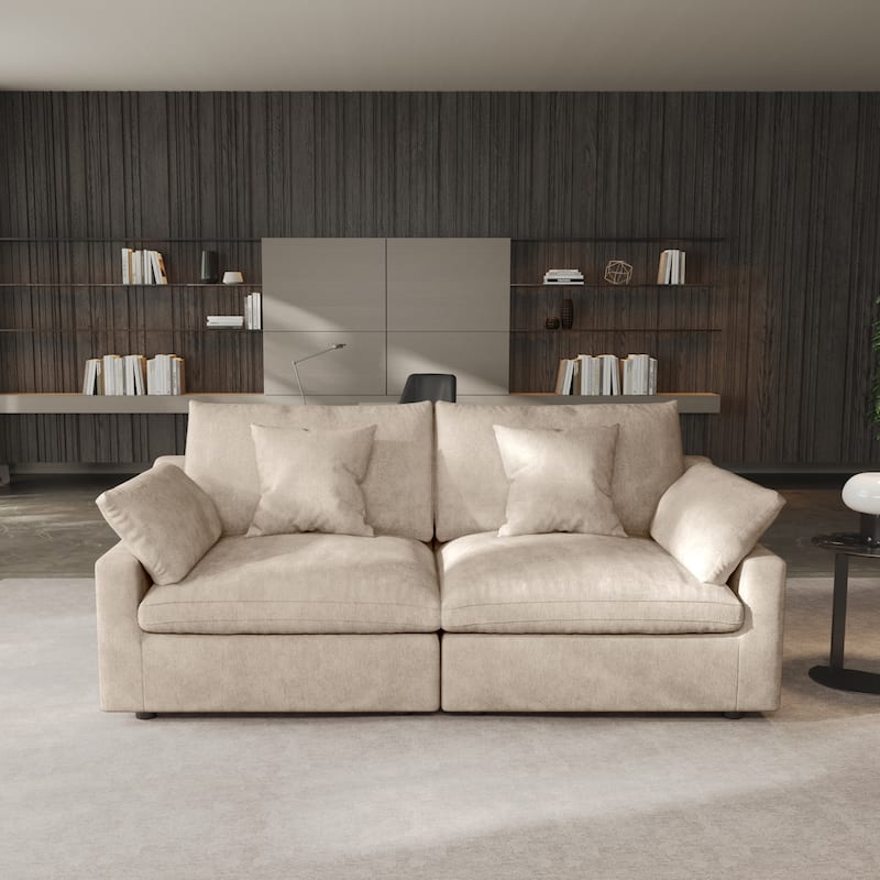 Modern Comfy Linen Sectional Sofa Down Filled Cloud Couch, Loveseat for Apartment