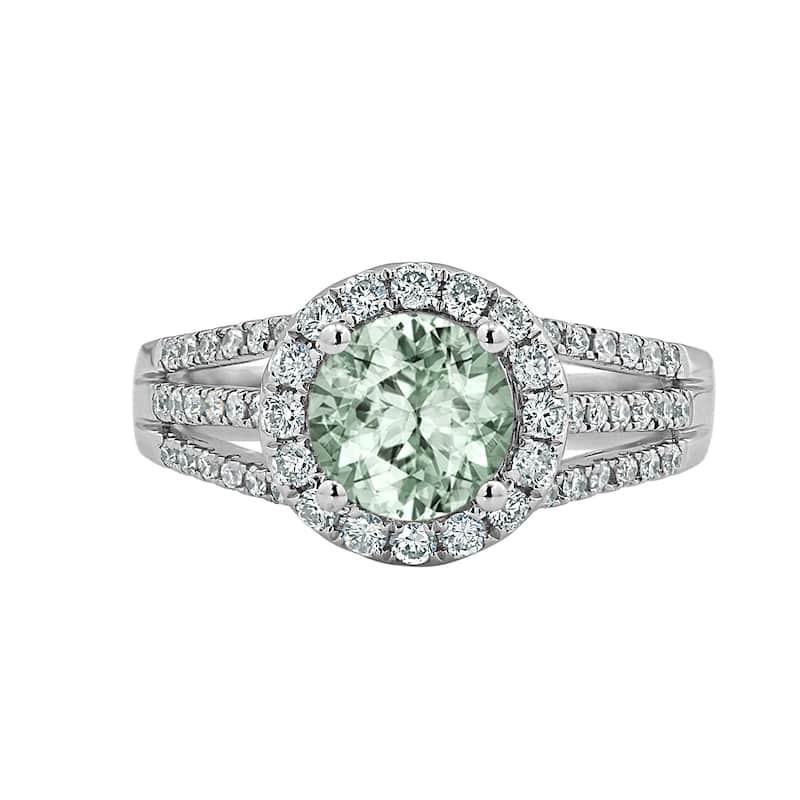 Auriya Modern 1 1/3ct Green Amethyst and Halo Diamond Engagement Ring 1/2cttw 14k Gold