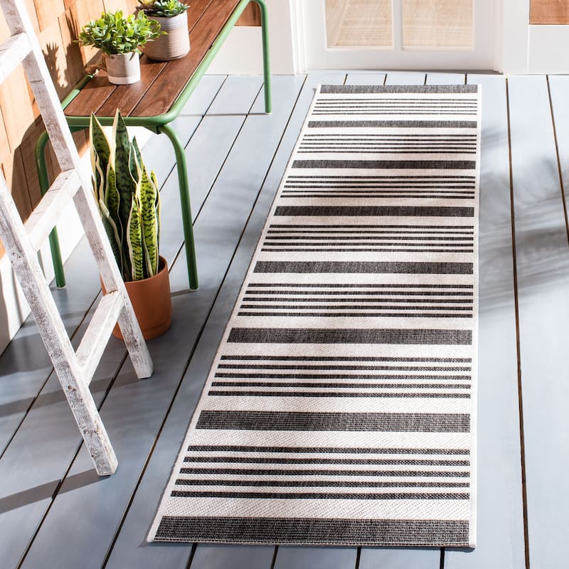 SAFAVIEH Beach House Mecbure Indoor/ Outdoor Waterproof Patio Backyard Rug - 2'2" x 14' Runner - Light Grey/Charcoal