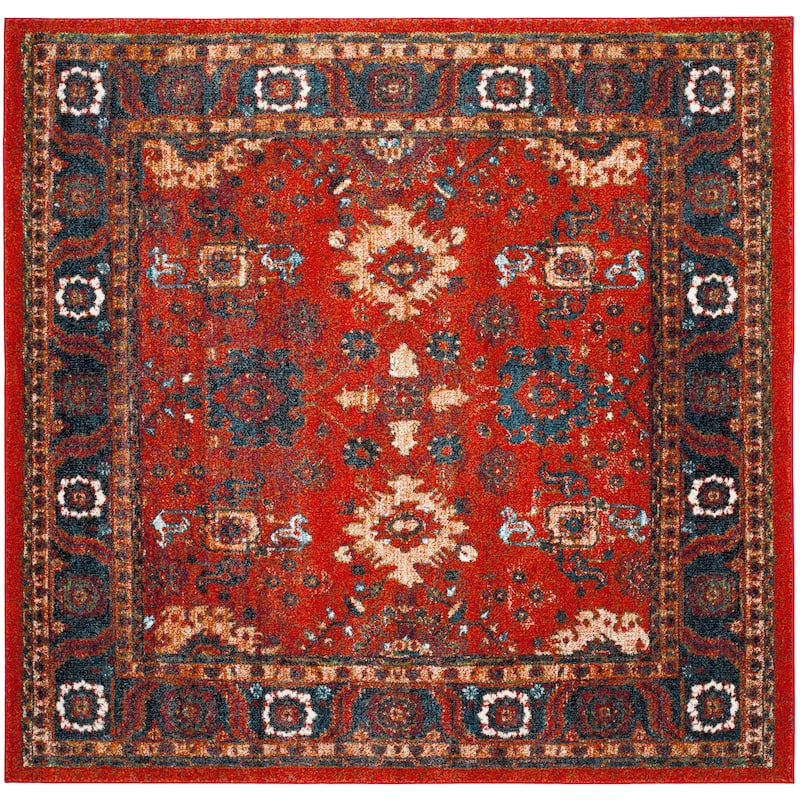 SAFAVIEH Vintage Hamadan Bridget Traditional Oriental Rug - 6'7" Square - Orange/Blue