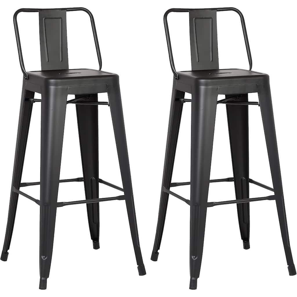 Light Weight Industrial Contemporary Rustic Vintage Costal Metal Barstools with Bucket Back and 4 Leg Design(Set of 2)(30" Seat)