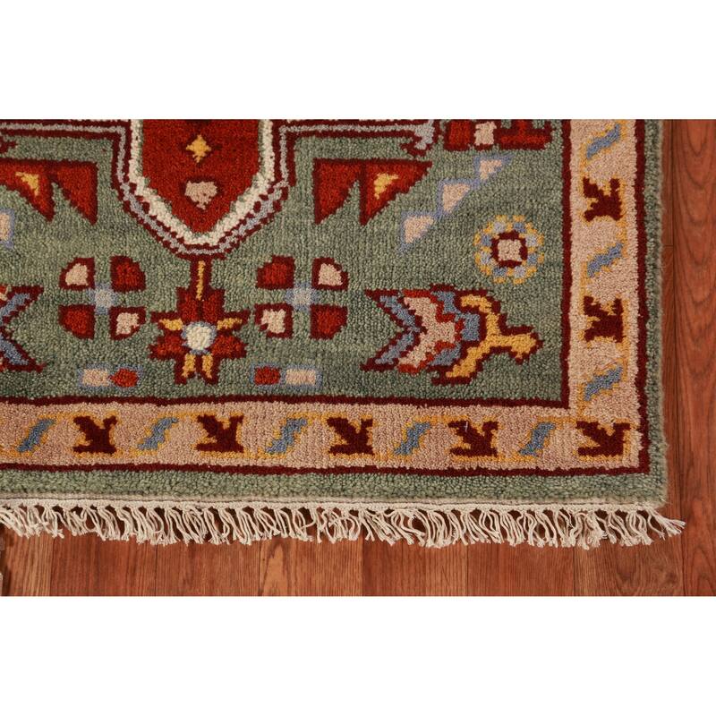 Hand Knotted Oriental 100% Wool Carpet Transitional Geometric Green Khotan Runner Rug - 7' 10'' X 2' 6''
