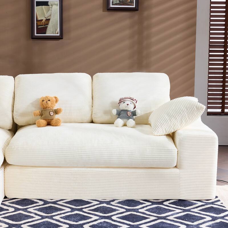 Roomfitters Corduroy Compressed Sofa with 3 Back Cushions & 2 Pillows, Soft Skin-Friendly Couch for Cozy Living Room