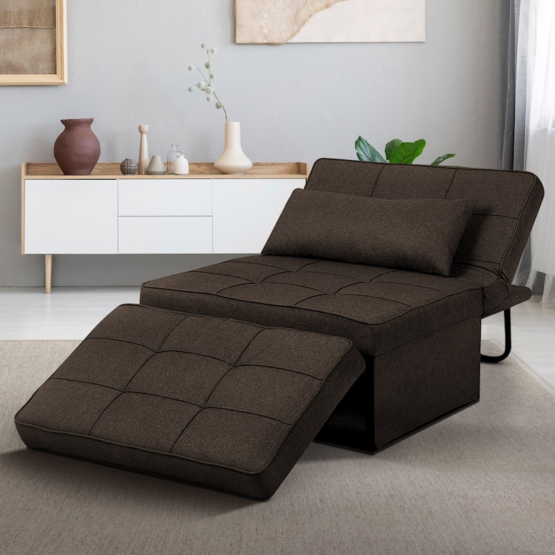 Ainfox Adjustable Sofa Chair Sleeper Sofa Bed Ottoman Couch with Metal Frame - Brown