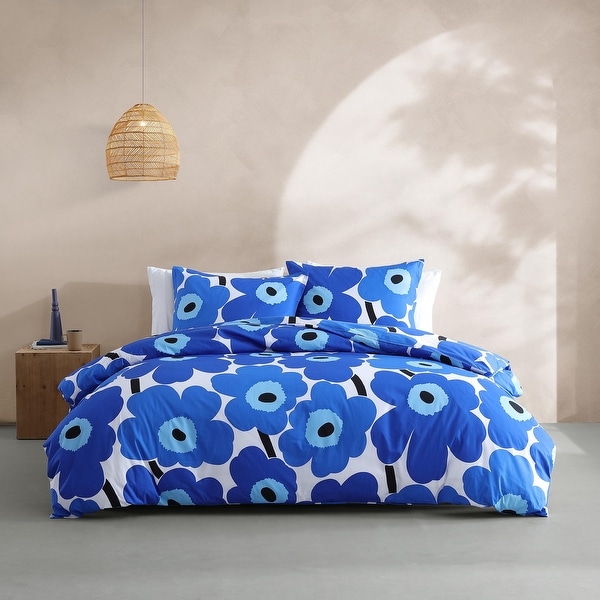 Marimekko Unikko Blue Cotton Reversible Comforter Set - Bed Bath