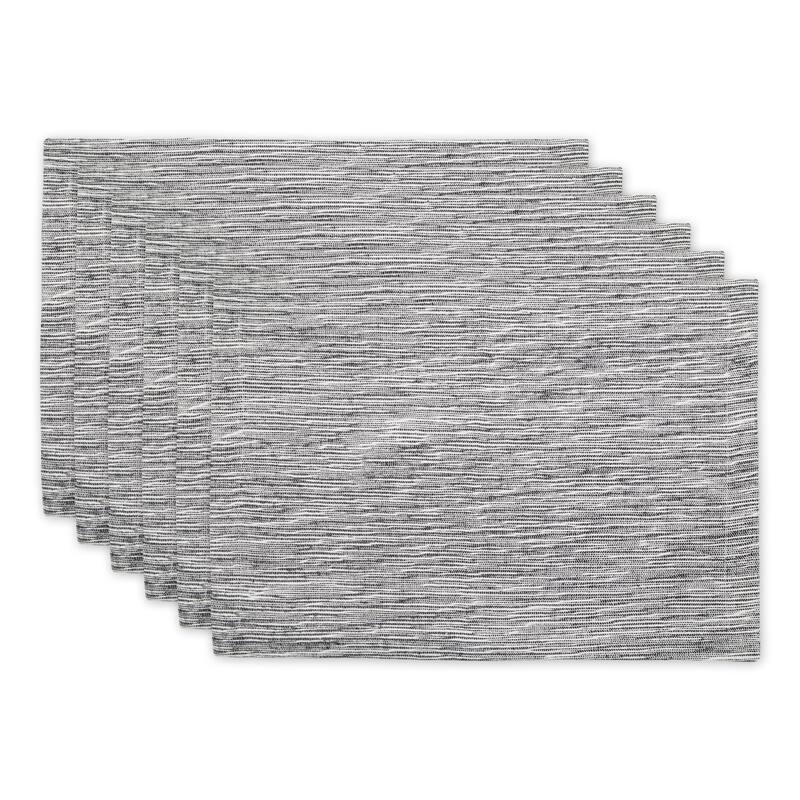 Light Grey And Off-White Tonal Recycled Cotton Slubby Rib Placemat (Set of 6) 13x19 - Black Slubby