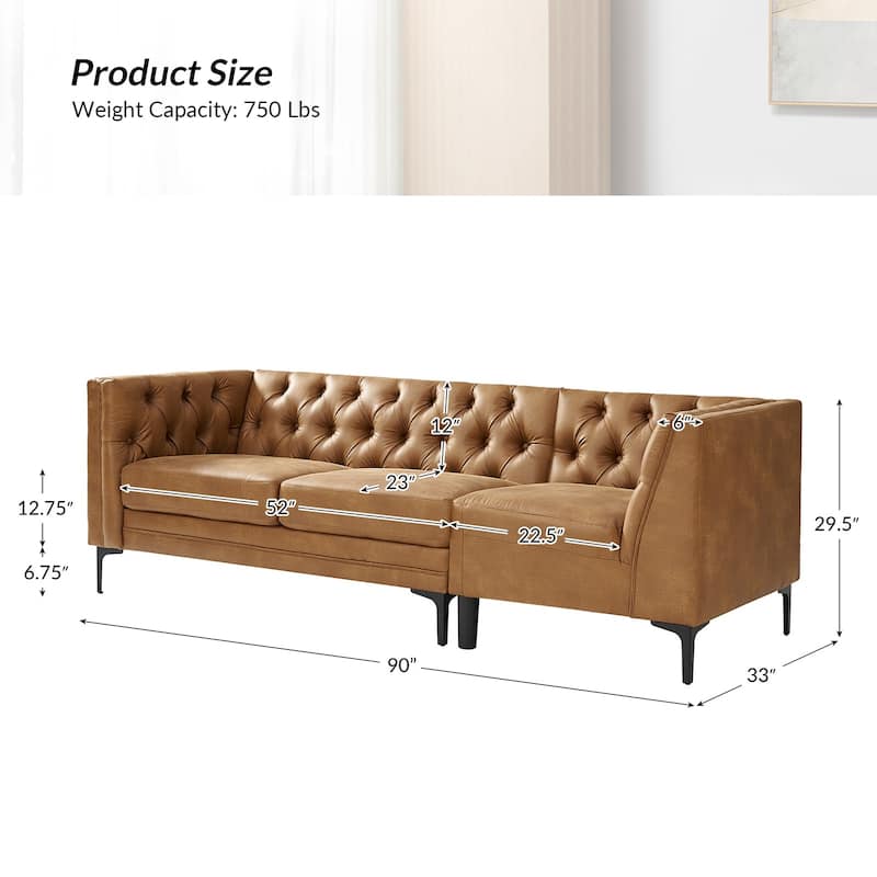 Moira Transitional Genuine Leather Corner Sectional Sofa with Tufted Back and Metal Leg by HULALA HOME