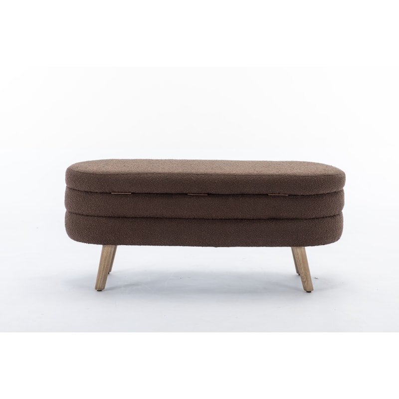 Boucle Fabric Storage Bench Bedroom Bench With Wood Legs For Living Room Bedroom Indoor