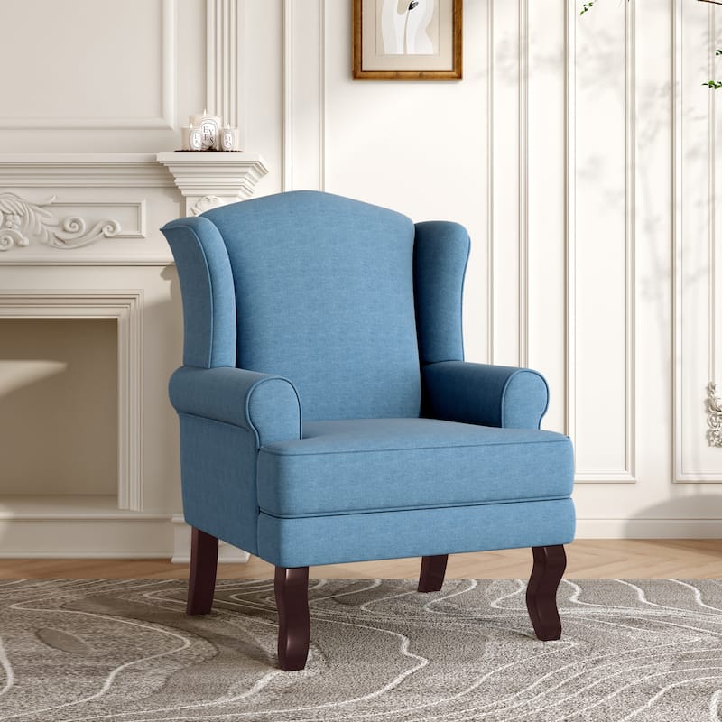31" W Modern Upholstered Linen Wing Back Accent Chair with Rolled Arm - Sky Blue-Linen