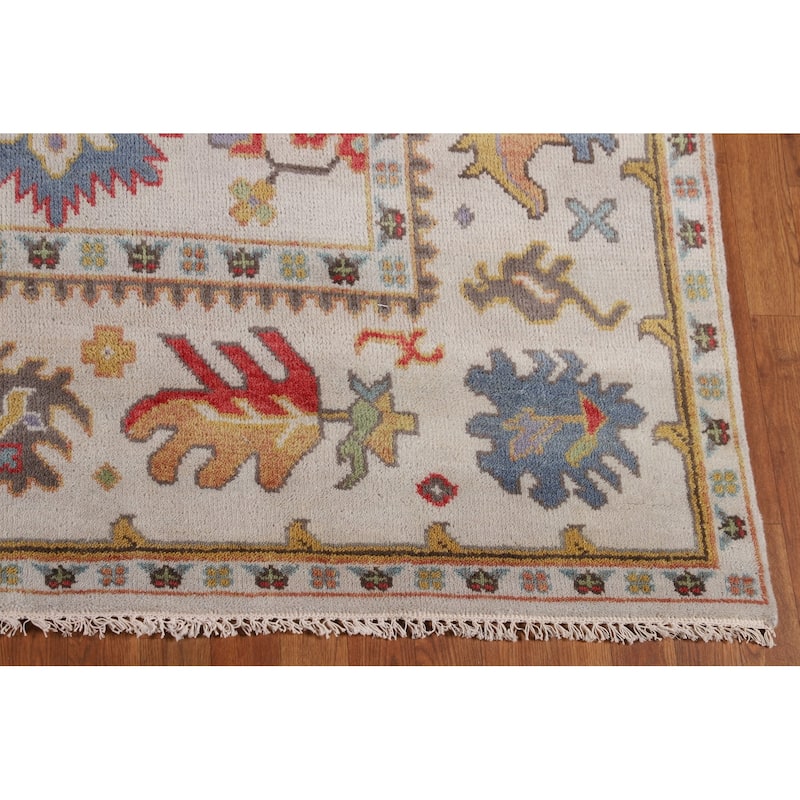 Beige Floral Oushak Indian Area Rug Handmade Wool Carpet - 8'2"x 10'0"