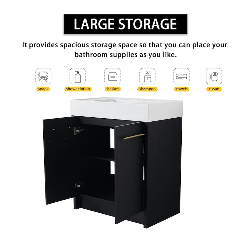 30 Inch Freestanding Bathroom Vanity with Resin Sink, With Soft Closing Door, KD-Package