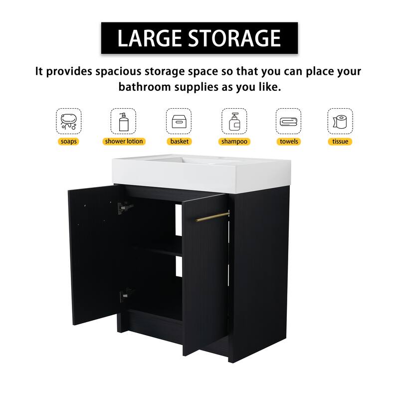 72" Freestanding Bathroom Vanity Set with Adjustable Storage Cabinets, Black Ceramic Sink