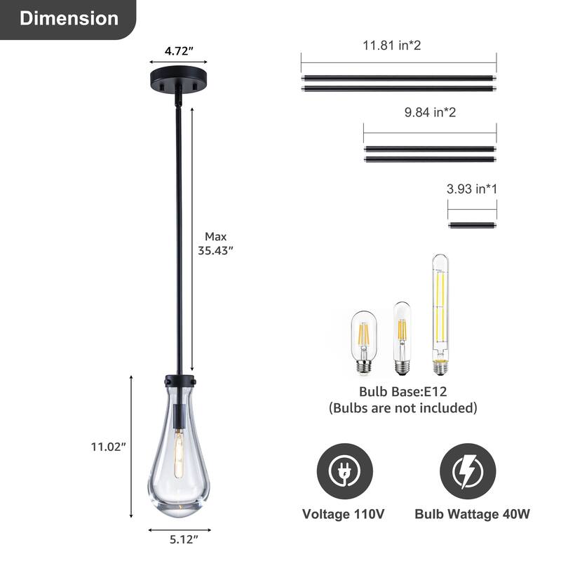Starsky 1-Light Teardrop Modern Clear Raindrop Glass Pendant
