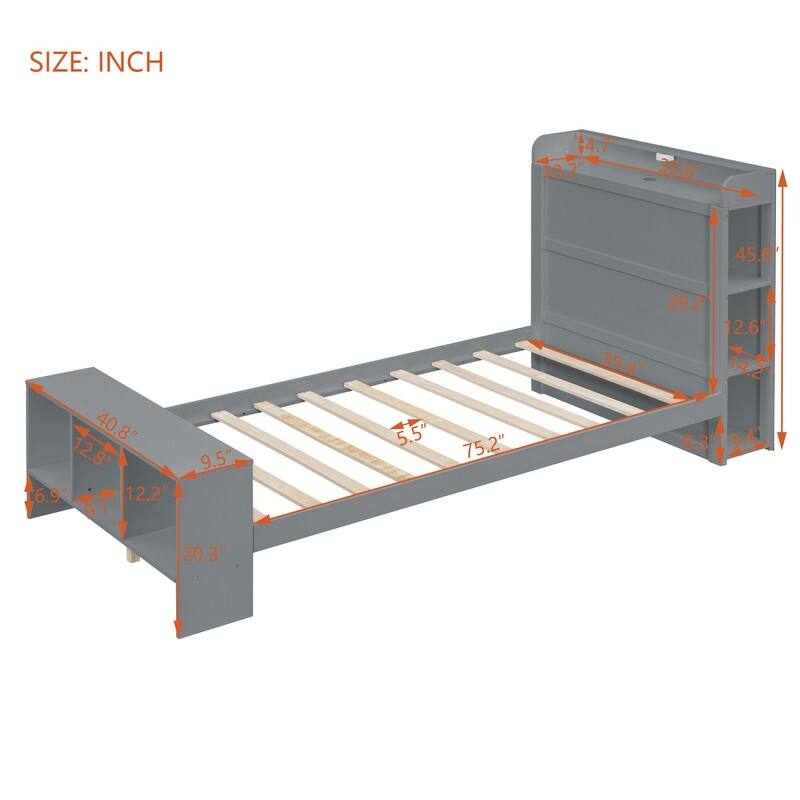 Platform Bed with Built-in Shelves,LED Light and USB Ports,Full/Twin Size