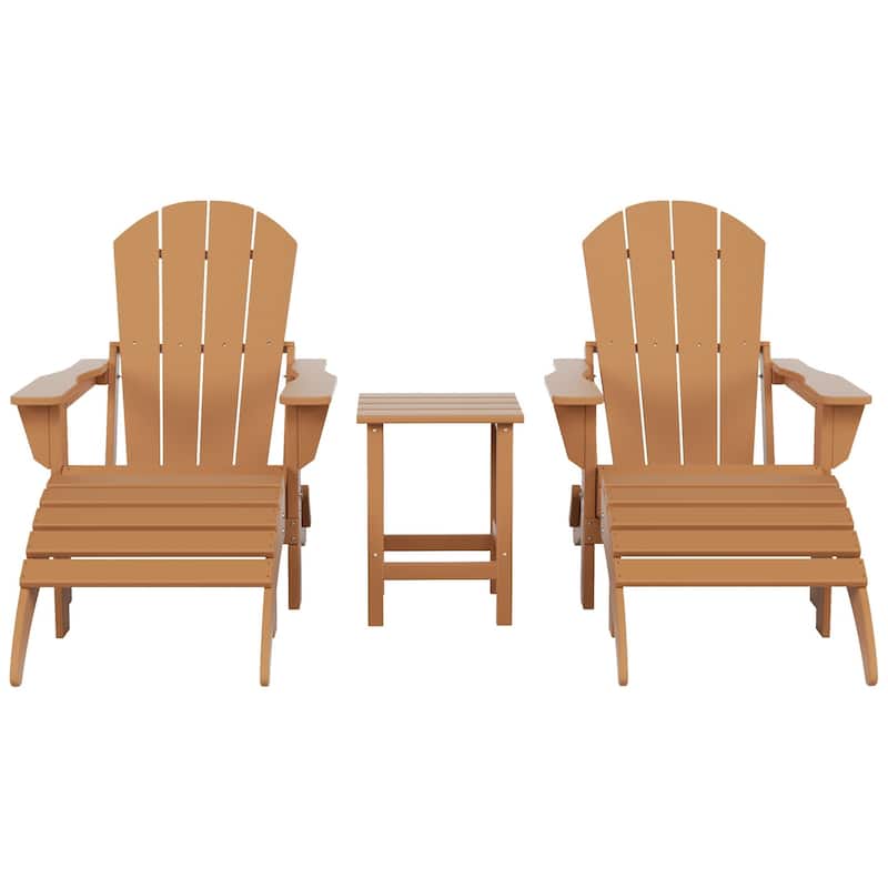 Polytrends Laguna Hdpe All Weather Outdoor Patio Foldable Adirondack Chairs Conversation Set (5-Piece Set)