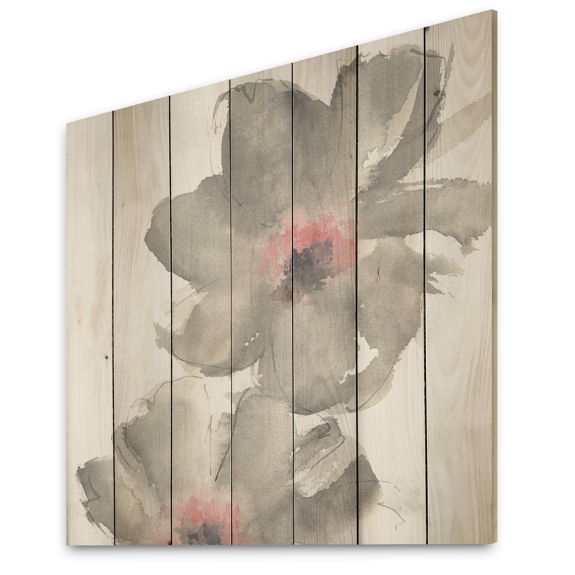 Designart 'Shabby Gray Blush Cosmo I' Shabby Chic Wood Wall Art Panels
