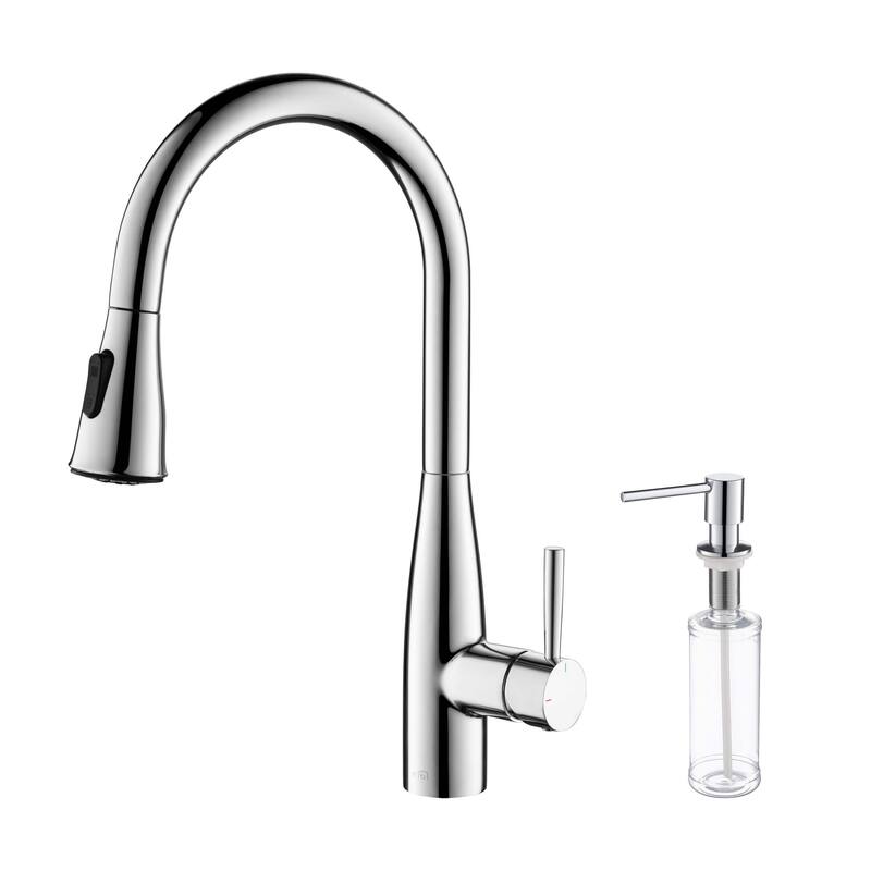 Bari-T Single Handle Pull Down Kitchen Sink Faucet - Chrome W/ Soap Dispenser