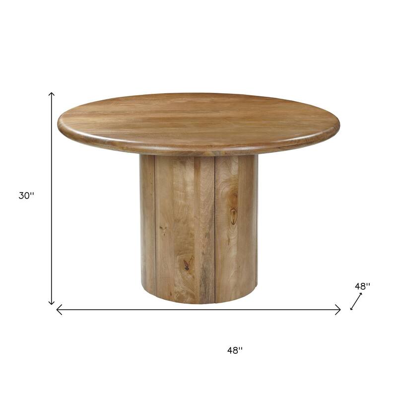 HomeRoots 48" Natural Solid Wood Pedestal Base Round Top Dining Table - 48.00 in. x 30.00 in. x 48.00 in.