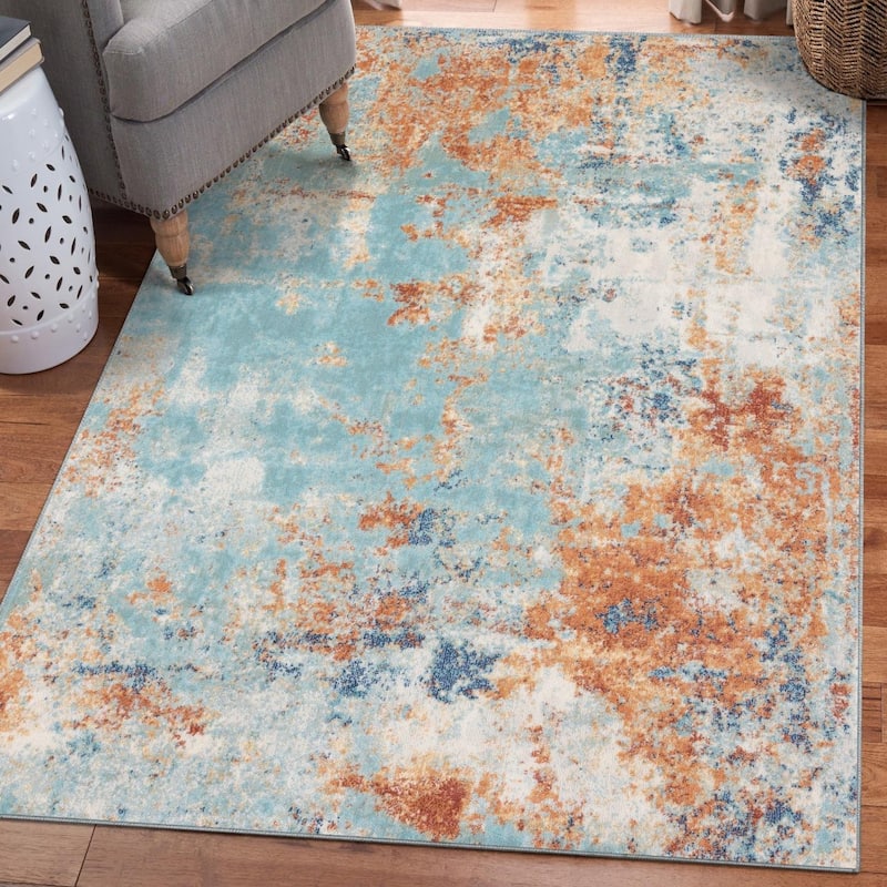 Luxe Weavers Contemporary Modern Abstract Area Rug - Aqua - 5' x 7'