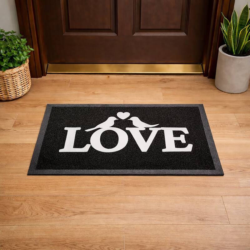 Welcome Outdoor Door Mat Non-Slip Recycled PVC Rug - 16 W x 24 L x 3/16 H - Love Black
