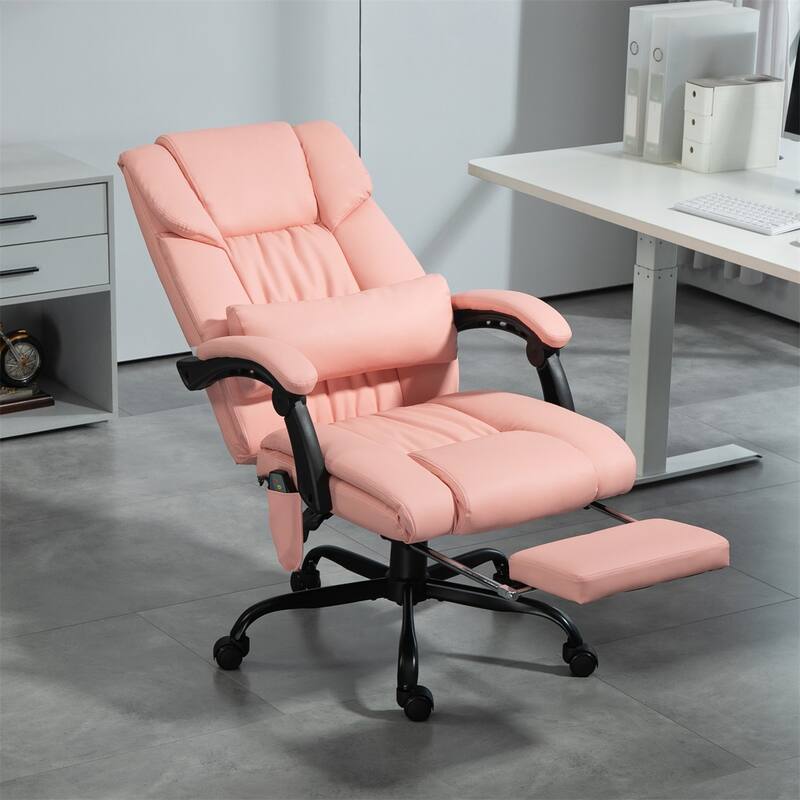 Adjustable Recliner Office Chair with Footrest Vibration Massage and High Back Swivel Wheels - 26" W x 29.5" D x 44"-48" H