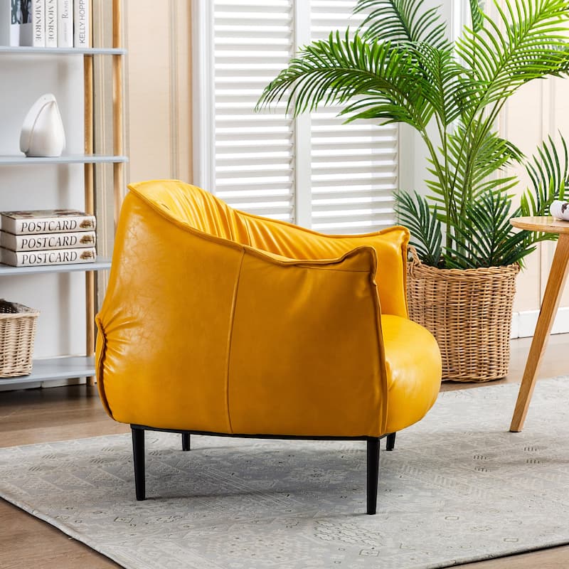 KINWELL 33" Wide Faux Vegan Leather Upholstery Barrel Chair