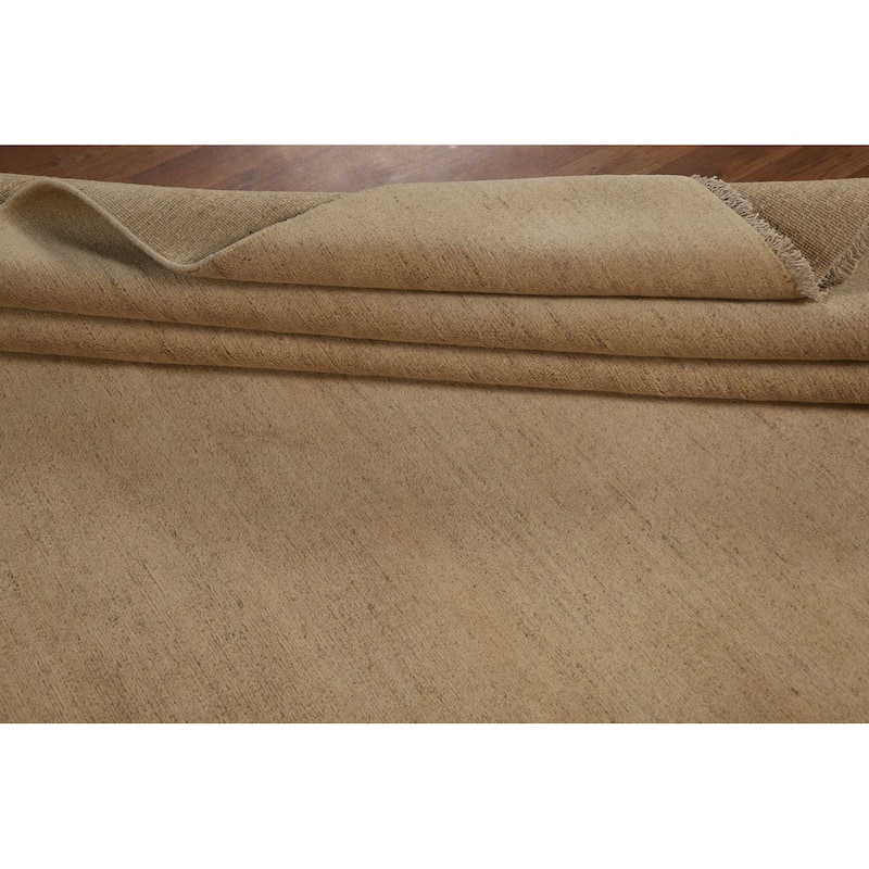 Modern Gabbeh Oriental Area Rug Handmade Beige Solid Wool Carpet - 6'5"x 9'8"