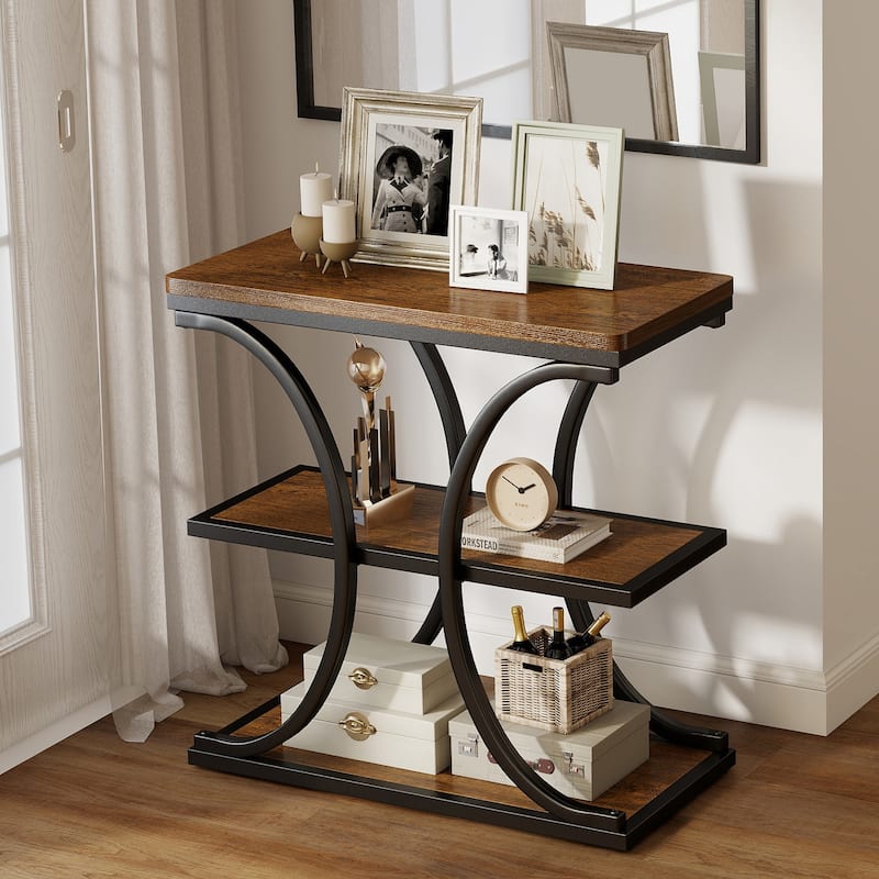3-Tier Wood End Table Industrial Sofa Side Table with Storage Shelves - 23.62"L x 11.81"W x 23.62"H