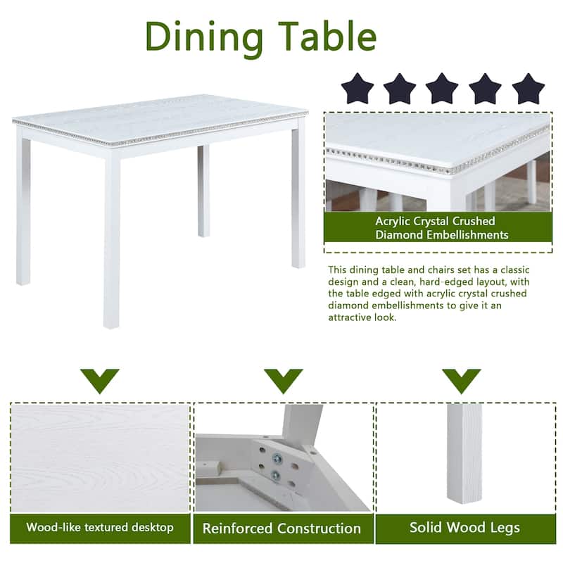 GDFStudio - Glenridge 5-Piece Classic Crystal Design Rectangular Dining Table Set with 4 Upholstered Chairs