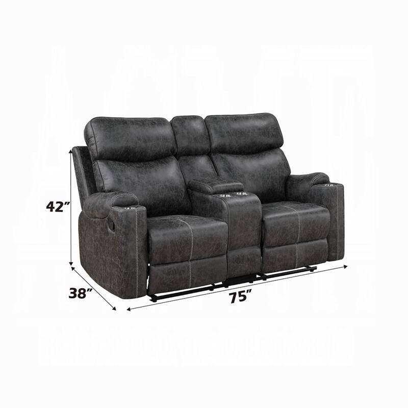 Hori Manual Recliner Loveseat, 75 Inch Gray Microfiber, Cupholders